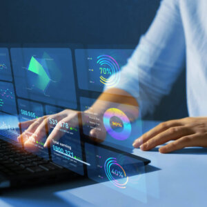 Business finance data analytics graph.Financial management technology.Advisor using KPI Dashboard on virtual screen.